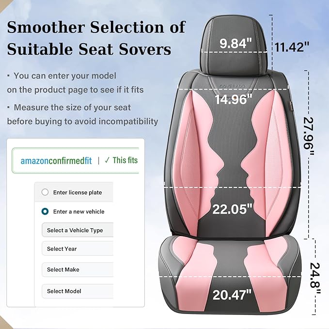 Coverado Car Seat Covers, Front Covers for Cars, Car Seat Cover Front Seats, Automotive Seat Cover, Waterproof, Leather Car Seat Cushion, Universal Interior Seat Protectors for Most Cars Black
