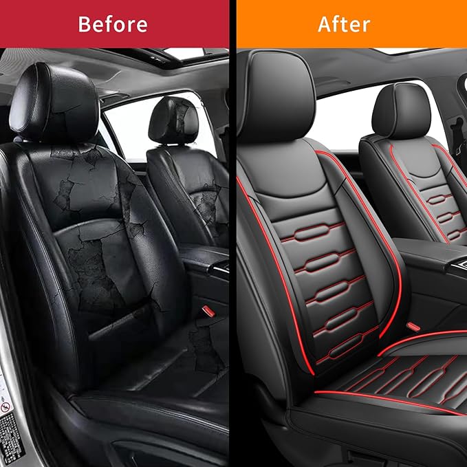 Fit HRV Car Seat Covers for Honda HR-V 2016-2024 2025 2026 - Upgraded Premium Waterproof & Breathable Leather, Airbag Compatible, All-Weather Seat Cushion Protector (2 Front/Black+Red)