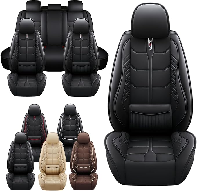 Leather Car Seat Covers Fit for Toyota Camry Solara 2004-2008, 5 Seater Car Seat Cover, Premium Waterproof, Scratch Resistant Car Interior Accessories (Full Set Black)