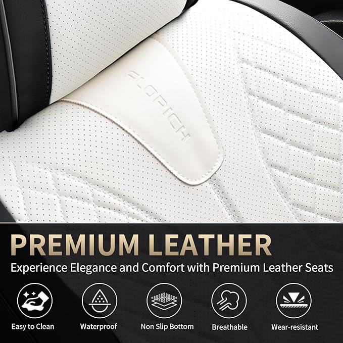 FLORICH Waterproof Front Car Seat Cover Faux Leather Automotive Seat Cover Front Car Seat Cushion Car Seat Protector Accessories Universal Fit for Most Cars SUV Trucks, Black&White