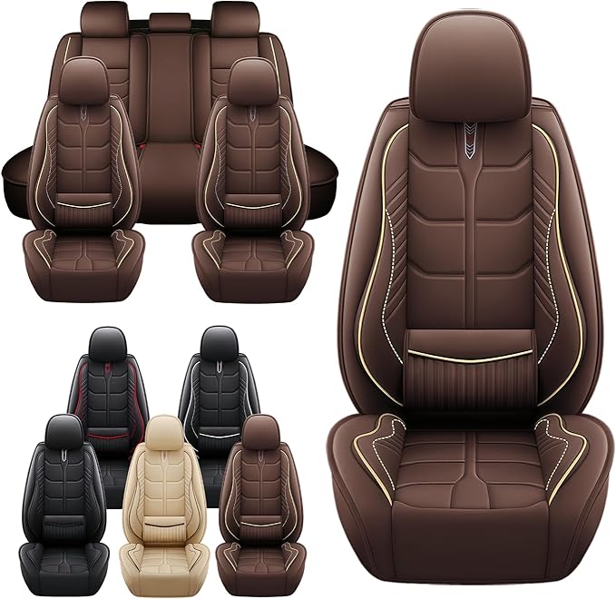 Leather Car Seat Covers Fit for Toyota Tacoma 2005-2024, 5 Seater Car Seat Cover, Premium Waterproof, Scratch Resistant Car Interior Accessories (Full Set Coffee)