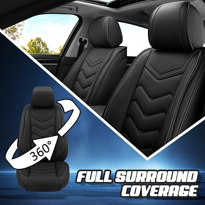 Car Seat Covers for Cadillac CTS 2003-2019, Premium Nappa Leather Car Seat Cover, Stylish Sport Seat Covers， Automobile Seat Cover Sets.(Standard 2 Seats/Pure Black)