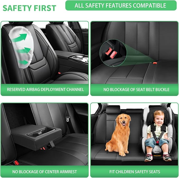 Fit Elantra Car Seat Covers for Hyundai Elantra 2017-2024 2025 2026 -Upgraded Premium Waterproof & Breathable Leather,Airbag Compatible,All-Weather Seat Cushion Protector,Full Set,Black