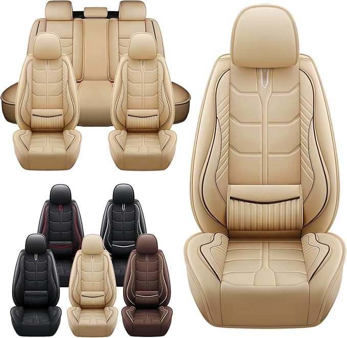 Leather Car Seat Covers Fit for Toyota Sienna 1997-2024, 5 Seater Car Seat Cover, Premium Waterproof, Scratch Resistant Car Interior Accessories (Full Set Beige)