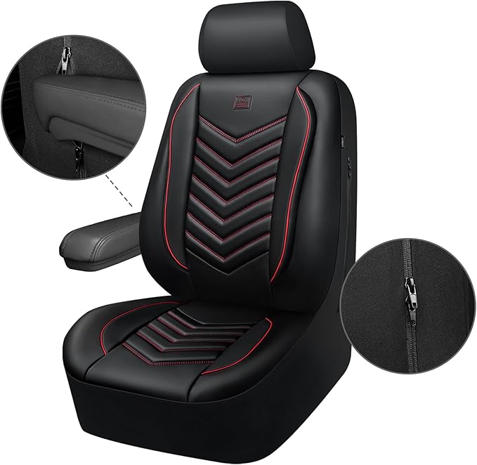 CAR PASS 3D Foam Faux Leather Car Seat Covers Full Set, Red Waterproof Leather Seat Cover for Cars,Luxury Universal Fit for SUV Truck Sedan Automotive,Armrest Airbag Compatible Anti-Slip,Black and Red