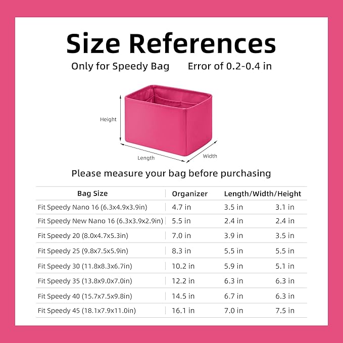 DGAZ Silk Purse Organizer Insert Fits LV Speedy 16/20/25/30/35/40/45 bags，Silky Smooth Bag Organizer，Luxury Handbag & Tote Shaper(Rose pourpre,SP25)