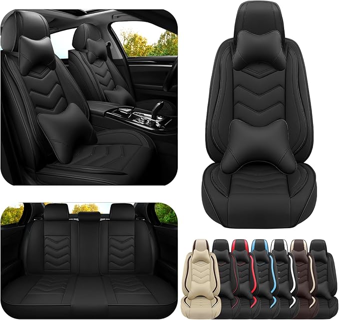 Car Seat Covers for Mitsubishi Outlander 2003-2025, Premium Nappa Leather Car Seat Cover, Stylish Sport Seat Covers， Automobile Seat Cover Sets.(Luxury 5 Seats/Pure Black)