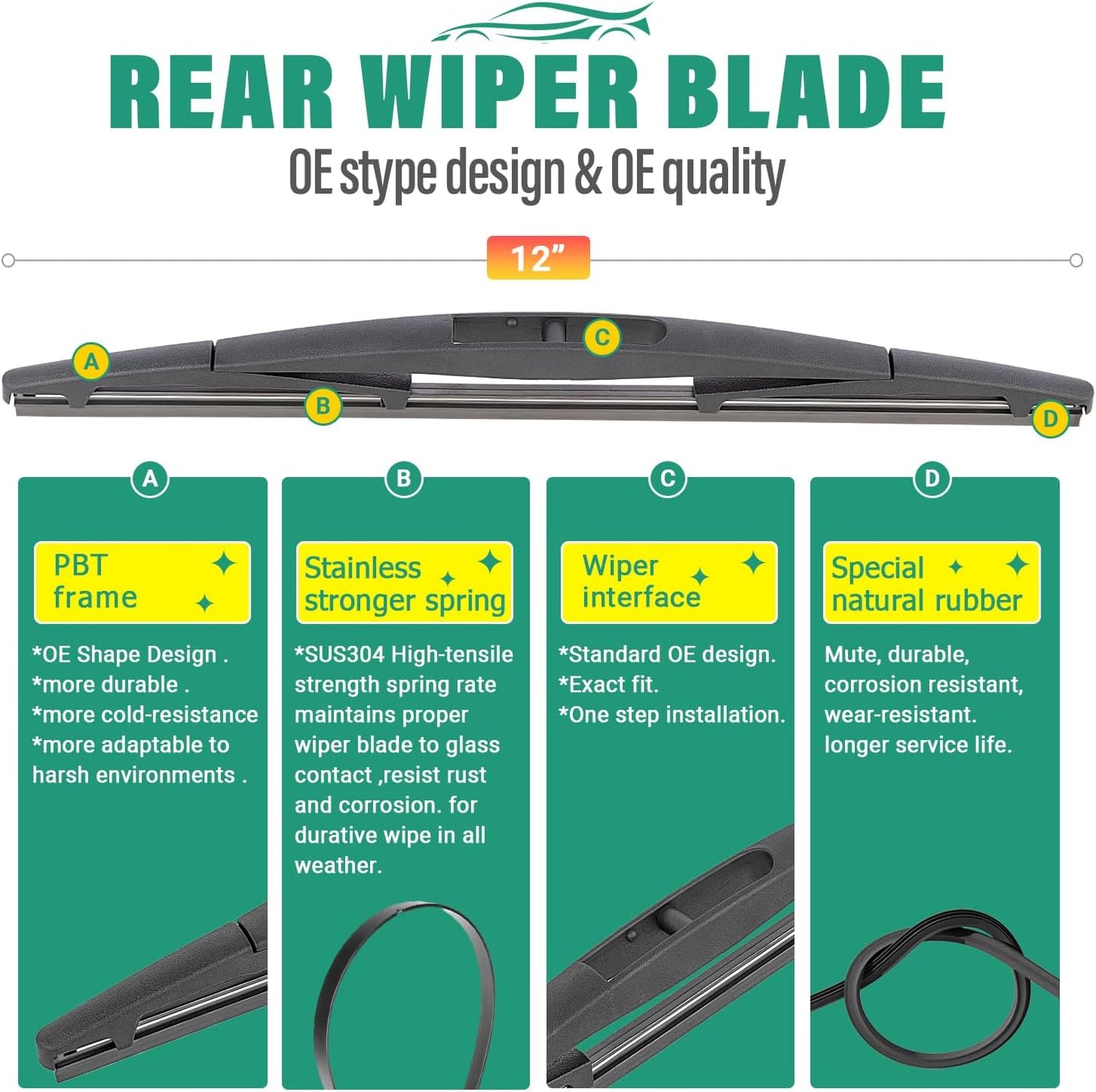 24" 20" 12" Windshield Wiper Blades Replacement for BMW X5 2014 2015 2016 2017 2018 Premium All Weather Front Rear Wipers Set - OEM Quality (Pack of 3)
