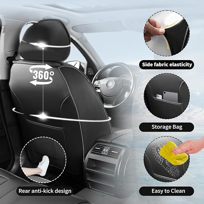 Fit Tucson Premium Leather Car Seat Covers Compatible with Hyundai Tucson 2010-2024 2026, Breathable, Wear Resistant, Airbag Compatible, All-Weather & Full Coverage, Full Set Red Line Black