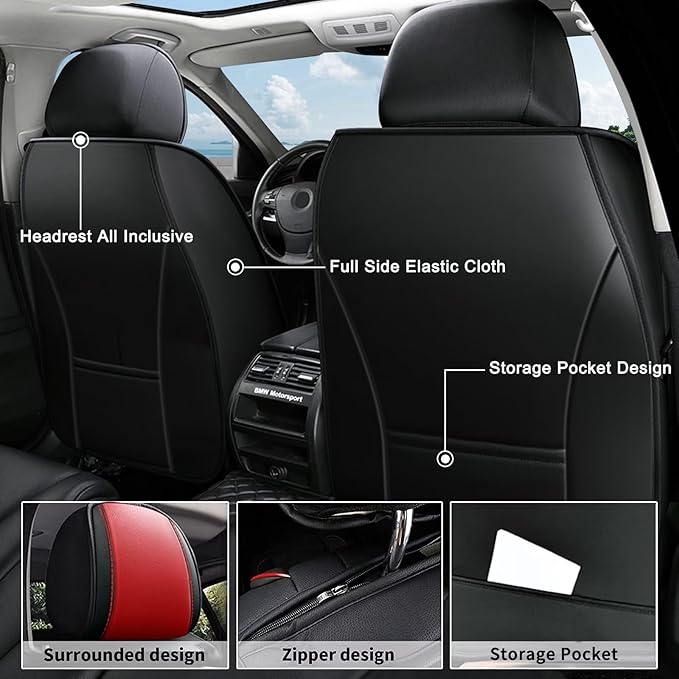 AOMSAZTO Car Seat Covers Fit for Nissan Pathfinder 2011-2025 2026 Leather Car Seat Cover Seat Cushion Protector Airbag Compatible Waterproof 2 Front Seats Black&Red