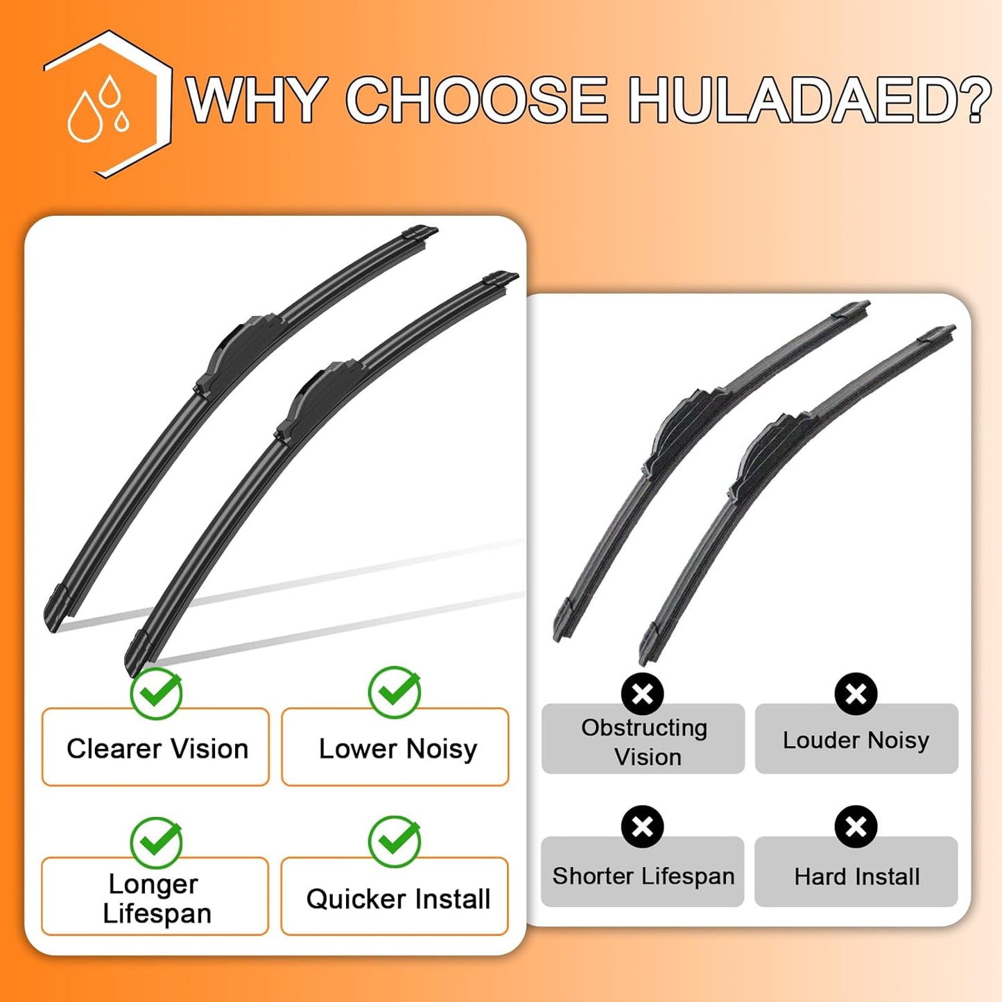 HULADAED® 21''+21''+11'' Windshield Wipers Replacement for Jeep Grand Cherokee 2004-1999,Silicone Front Rear Wiper blades for MY Car-All Weather & Quiet(3 PACK)