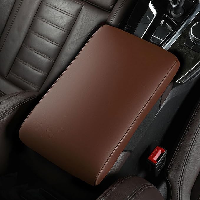Car Armrest Cover Pad for BMW 3 Series 340i 330d 330i 320i 2000-2025 Premium Leather Center Console Armrest Cushion Pad Anti-Scratch Waterproof Auto Interior Accessories Light Brown