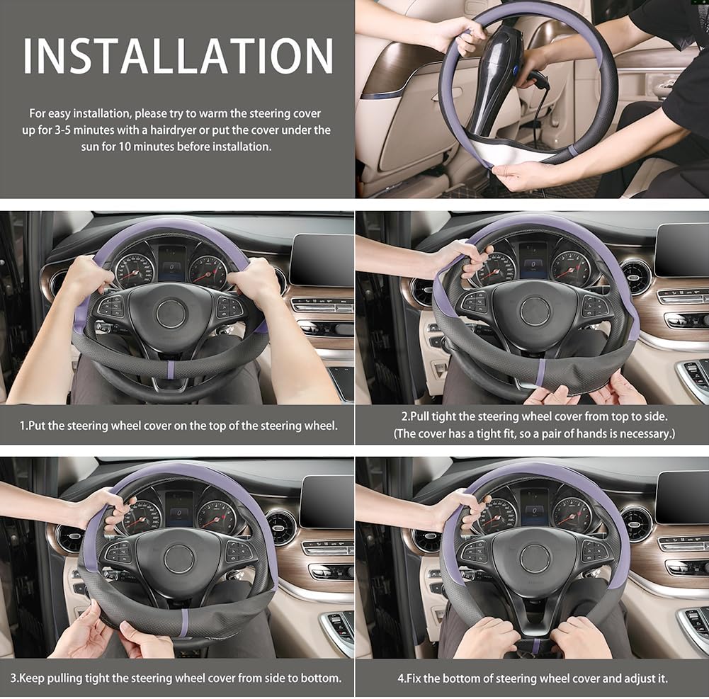 COFIT Breathable Car Steering Wheel Cover 16 inch Auto Universal Leather Wrap Non-Slip Steeringwheel Protector Automotive Interior Accessories, Purple (Suit for 15.5-16 inch)