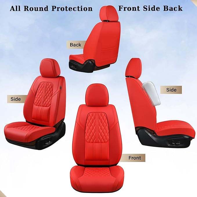 Coverado Seat Covers, Car Front Seat Covers with Backrest, Nappa Leather Car Seat Protectors,Waterproof &Breathable,Anti-Slip Automotive Seat Cushion, Universal Fit for Most Vehicles,2Pcs Red