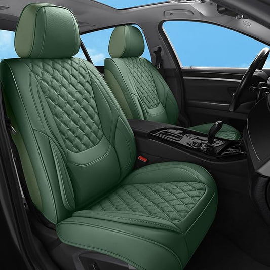Car Seat Covers Full Set Purple, Luxury Faux Leather Waterproof Non-Slip Women Seat Protector Universal Fit for Most Cars SUVs Trucks Pick-ups,Car Interior Accessories (Green-Full Set)