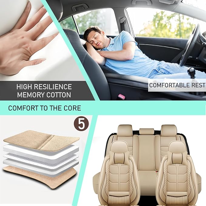 Leather Car Seat Covers Fit for Toyota Corolla iM 2017-2018, 5 Seater Car Seat Cover, Premium Waterproof, Scratch Resistant Car Interior Accessories (Full Set with Pillow Beige)