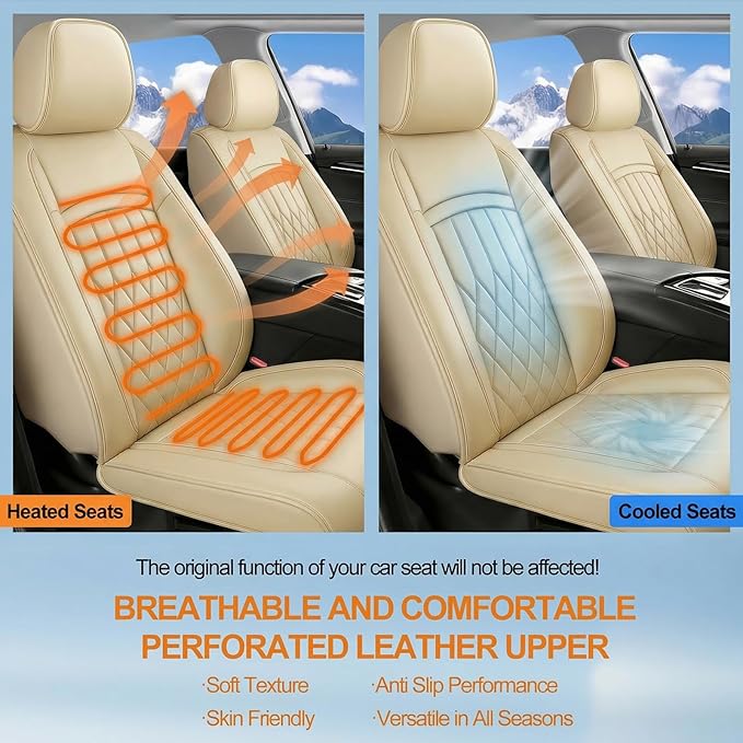 Fit for Sonata Car Seat Covers Compatible with Hyundai Sonata 2004-2026-Waterproof Breathable Leather Automotive Seat Cushions Protector, Airbag Compatible, Full Set 5 Seats(Beige)