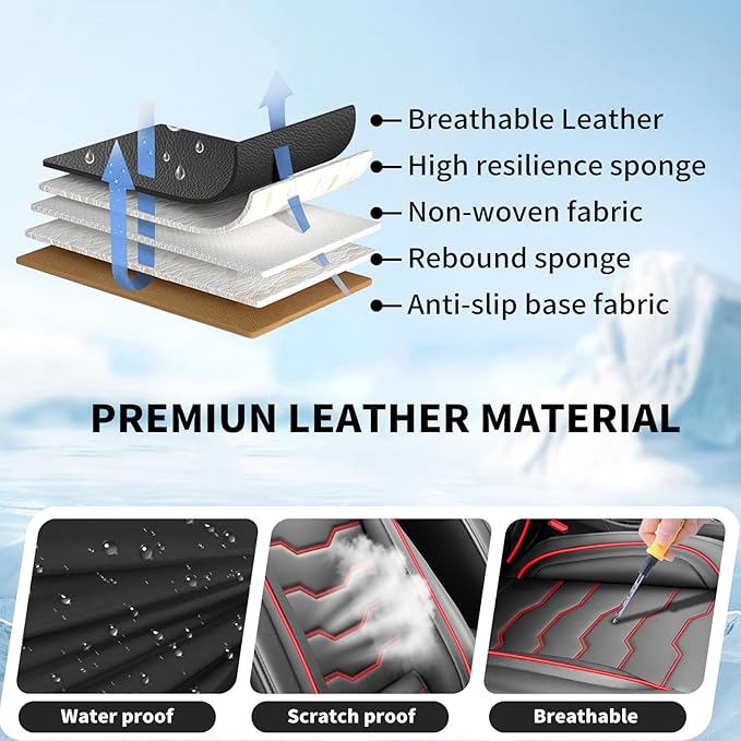 Fit CRV Car Seat Covers Premium Leather for Honda CRV cr-v 2011-2025 2026. Waterproof， Breathable, Scratch-Resistant & All-Weather Seat Cushion Protector (Front Seat,Red Line Black)