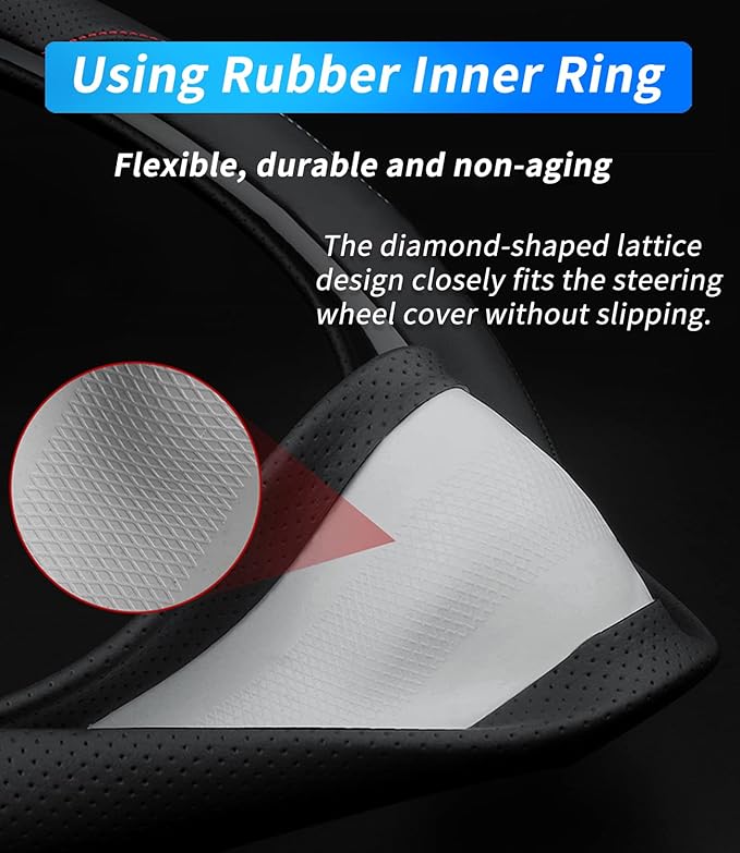 Custom-Fit for Mini Steering Wheel Cover, Premium Leather Car Steering Wheel Cover with Logo, Non-Slip, Breathable, for Mini Accessories (D-Style,for Mini Cooper)