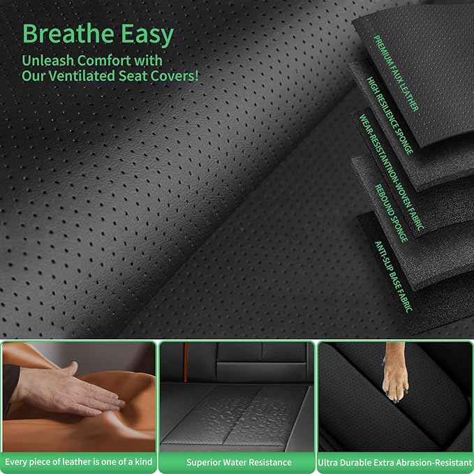 Fit Palisade Car Seat Covers for Hyundai Palisade 2000-2025 2026 -Upgraded Premium Waterproof & Breathable Leather,Airbag Compatible,All-Weather Seat Cushion Protector,Full Set,Black-Brown