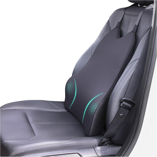 Lumbar Support Pillow for Car - Back Support for Medium to Large Vehicles - Soft Memory Foam Car Seat Cushion for Back Pain Relief - Dual Adjustable Straps Securely Fixed Car Lumbar Support -Black