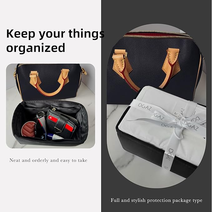 DGAZ Silk Purse Organizer Insert Fits LV Speedy 16/20/25/30/35/40/45 bags，Silky Smooth Bag Organizer，Luxury Handbag & Tote Shaper(Black,SP40)