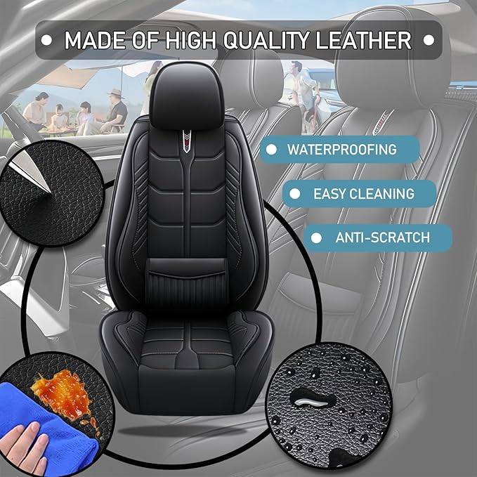 Leather Car Seat Covers Fit for Toyota Corolla Hybrid 2020-2024, 5 Seater Car Seat Cover, Premium Waterproof, Scratch Resistant Car Interior Accessories (Full Set Black)