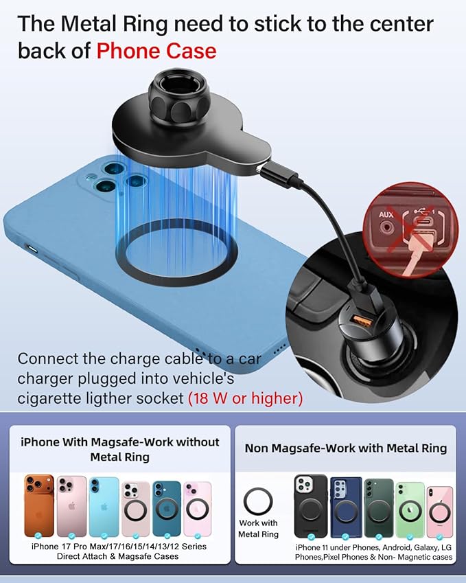 PZK Car Phone Holder for Chevy Silverado 1500/GMC Sierra 1500 2022 2023 2024 2025 2026 Accessories 13.4-Inch Screen Magnetic 15W Fast Wireless Charger Car Phone Mount with 360° Rotating Extension Rod