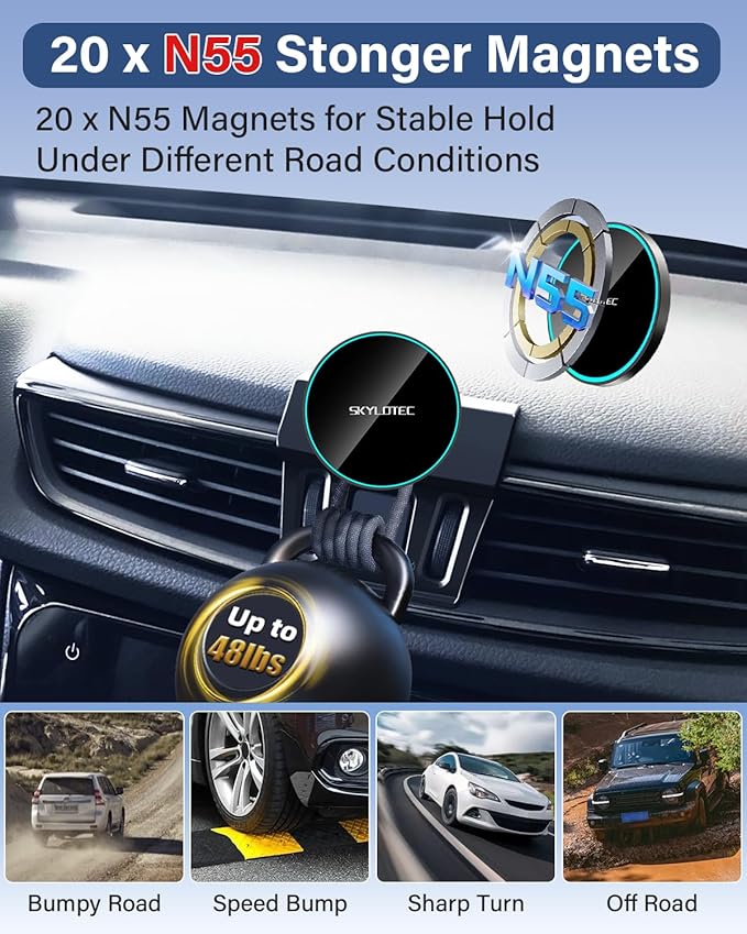SKYLOTEC Phone Holder for Nissan Rogue/Rogue Sport 2014-2020 Accessories Car Magnetic Phone Mount Compatible with MagSafe, Strong Magnets Fast Wireless Charger Rogue Cell Phone Holder Base
