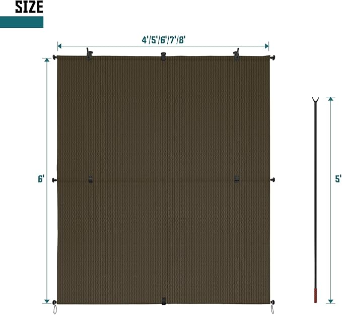 Bynbbur 6'W x 5'H Outdoor Patio Shades Foldable Roller Blinds, 220 GSM Sun Shade Roll Up Porch Screens Exterior Shade Cloth for Deck Pergola Backyard, Brown