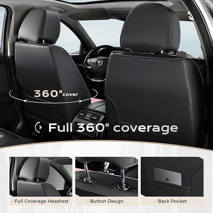 Coverado Car Seat Cover, Cover for Cars Full Seat, Premium Leather, Universal Fit Waterproof Seat Protectors, Car Seat Cushion Non-Slip for Most Cars-Blackpink