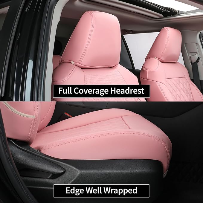 EKR Rav4 Seat Covers Custom Fit for Toyota Rav4 (Only Hybrid) 2019-2025 LE,XLE,XLE Premium,Limited,Woodland Edition, Leather Pink Seat Cover Full Set for Women,Faux Leather(Pink)