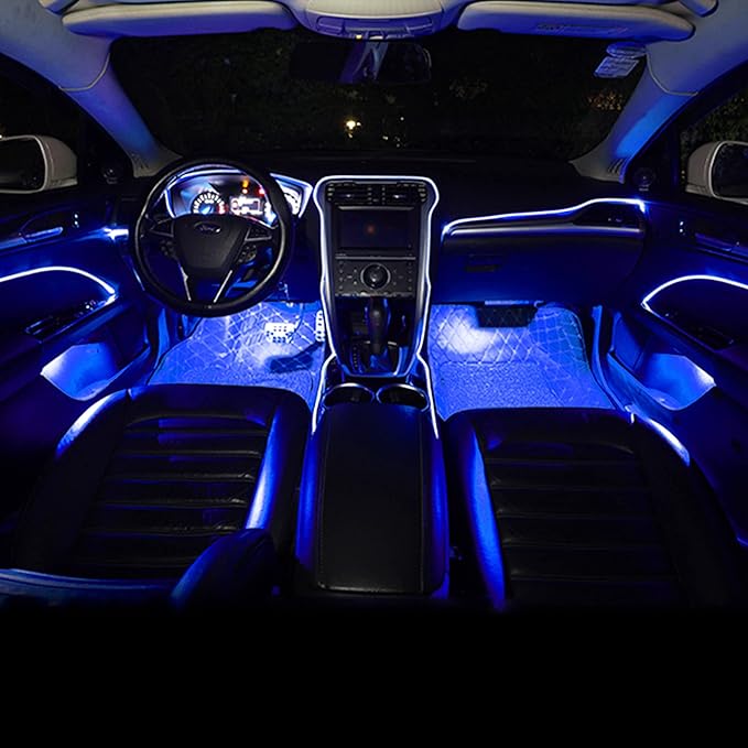 64 Colors Car Ambient Lighting Fiber Optic RF Remote + APP Control Multicoloured Music Car Atmosphere Decorative Lighting Kit 1W DC 12V-24V 8m