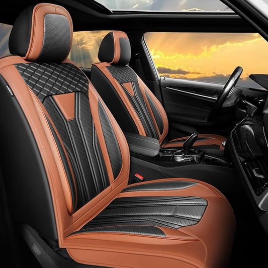 Fit Accord Car Seat Covers Premium Leather for Honda Accord 2012-2025 2026. Waterproof， Breathable, Scratch-Resistant & All-Weather Seat Cushion Protector（Full Set,Brown&Black