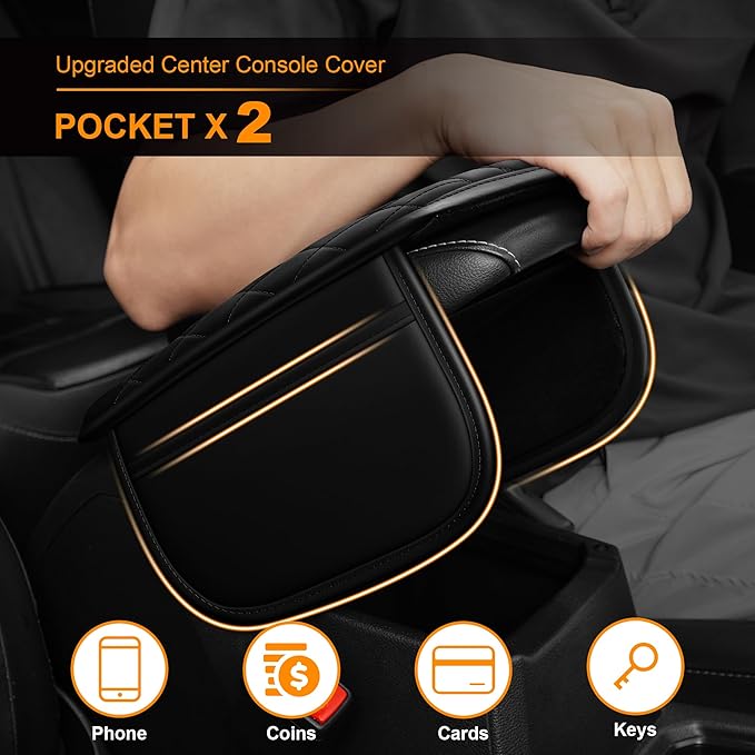 Center Console Cover for Cars Fit for Jeep Gladiator Leather Armrest Covers with 2 Storage Bags(Black)