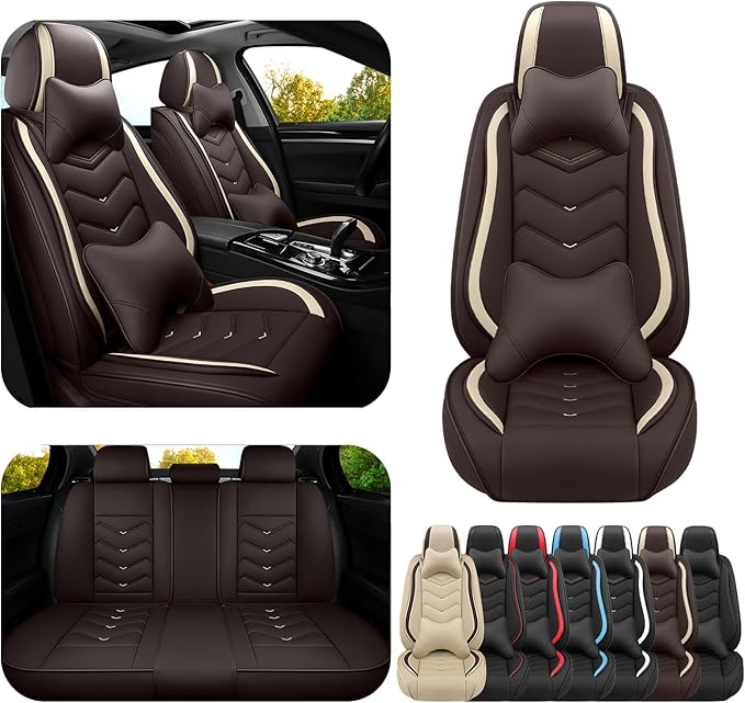 Car Seat Covers for VW Eos 2007-2016, Premium Nappa Leather Car Seat Cover, Stylish Sport Seat Covers， Automobile Seat Cover Sets.(Luxury 5 Seats/Coffee Color)