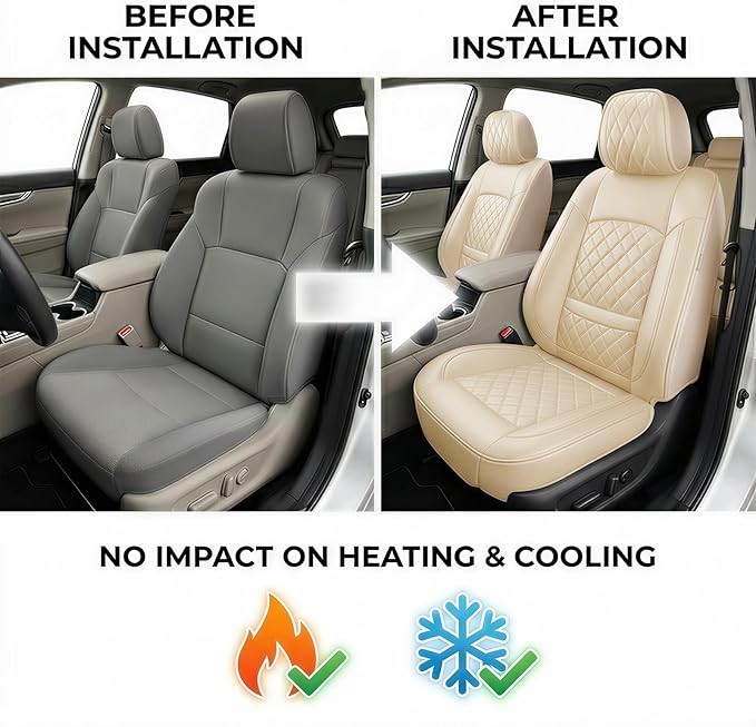 Fit for Equus Seat Covers Compatible with Hyundai Equus 2011-2016 - Waterproof Breathable Leather Automotive Seat Cushions Protector,Airbag Compatible,Full Set 5 Seats(Beige)