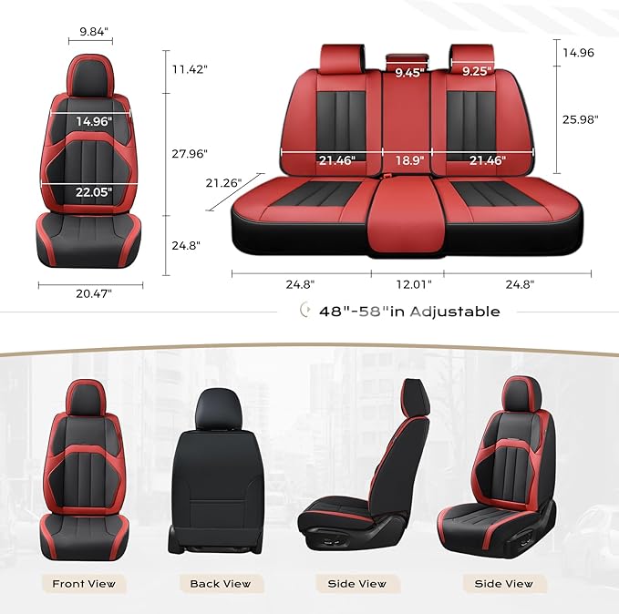 Coverado Car Seat Cover, Cover for Cars Full Seat, Premium Leather, Universal Fit Waterproof Seat Protectors, Car Seat Cushion Non-Slip for Most Cars-Black Red