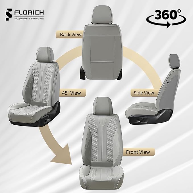 FLORICH Car Seat Covers Full Set Leather Seat Cover for Cars Full Coverage Seat Cover Waterproof Universal Seat Cover for Cars Seats Protector Cushion Universal Fit for Most Cars SUV Trucks, Gray