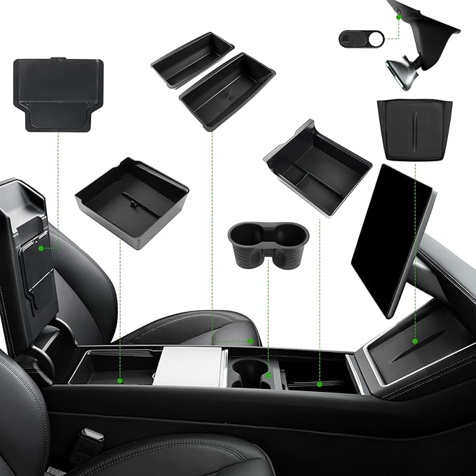 10PCS Center Console Organizer Tray for 2025 2026 Tesla Model Y Juniper Accessories, Under Seat Storage Armrest Hidden Storage Box Cup Holder Charger Pad for Tesla Model Y Juniper (Not fit Standard)