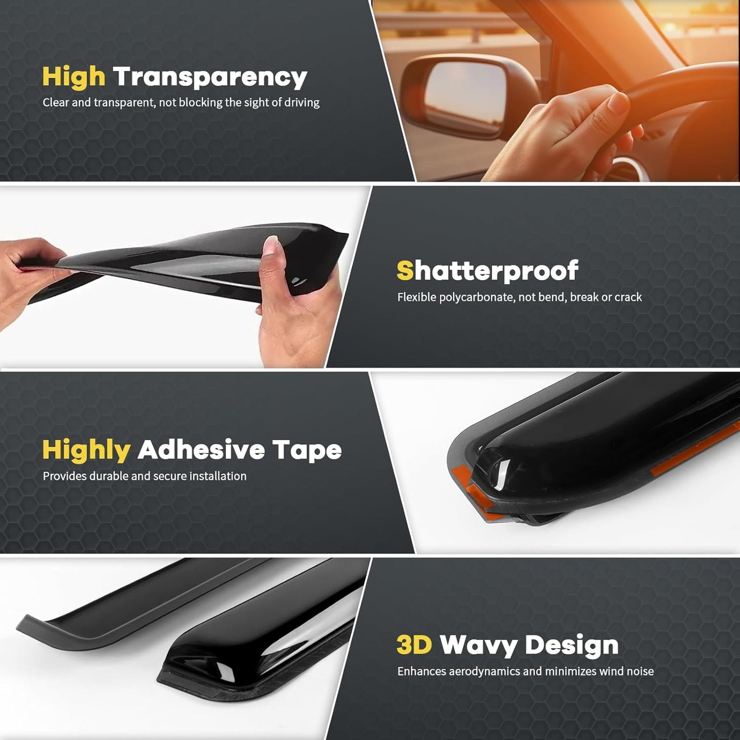 4PCS in Channel Rain Guards for 2004-2014 Ford F150 Extended Super Cab, Durable Side Window Deflectors,Vent Window Visors Shade Shield, 2005 2006 2007 2008 2009 2010 2011 2012 2013