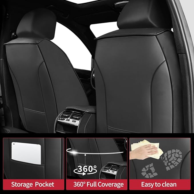 Fit Fj Cruiser Car Seat Covers for Toyota Fj Cruiser 2007-2013 2014 - Upgraded Premium Waterproof & Breathable Leather,Airbag Compatible, All-Weather Seat Cushion Protector (2 Front/Black+Red)