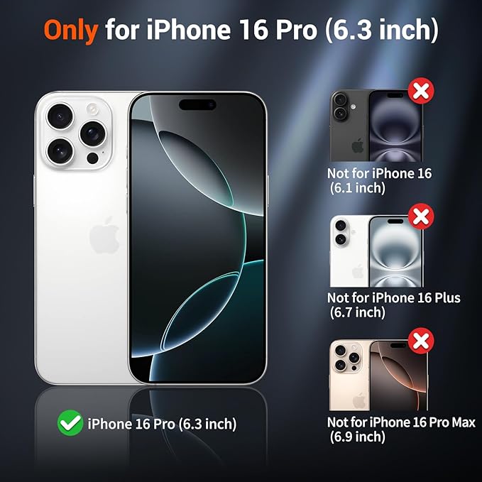 SUPFINE Magnetic for iPhone 16 Pro Case with Screen Protector (Compatible with MagSafe) (Military Grade Drop Protection) Translucent Matte Shockproof Phone Cover,Dark Blue