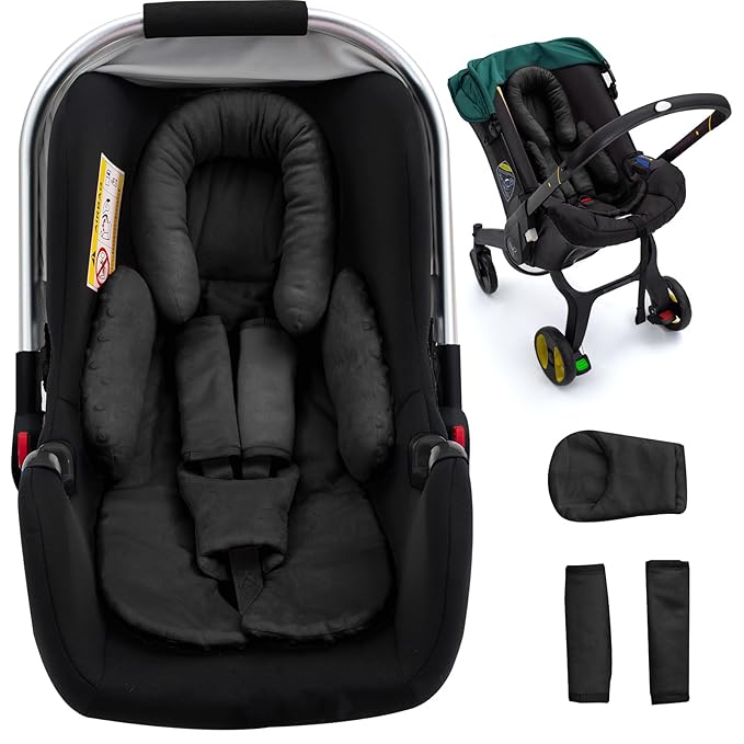 Newborn Car Seat Head Support with 3 Shoulder Covers Set, 2-in-1 Reversible Infant Car Seat Insert, Thickened Car Seat Cushion for Baby, Carseat Head Support for Preemie to Infant