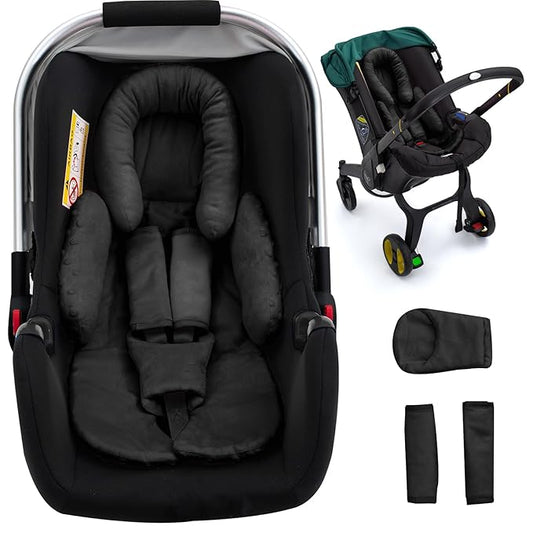 Newborn Car Seat Head Support with 3 Shoulder Covers Set, 2-in-1 Reversible Infant Car Seat Insert, Thickened Car Seat Cushion for Baby, Carseat Head Support for Preemie to Infant