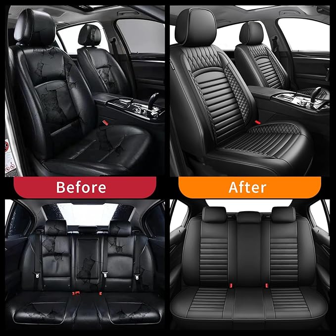 Fit Insight Car Seat Covers for Honda Insight 2010-2021 2022-Upgraded Premium Waterproof & Breathable Leather, Airbag Compatible, All-Weather Seat Cushion Protector (Full Set, Black)