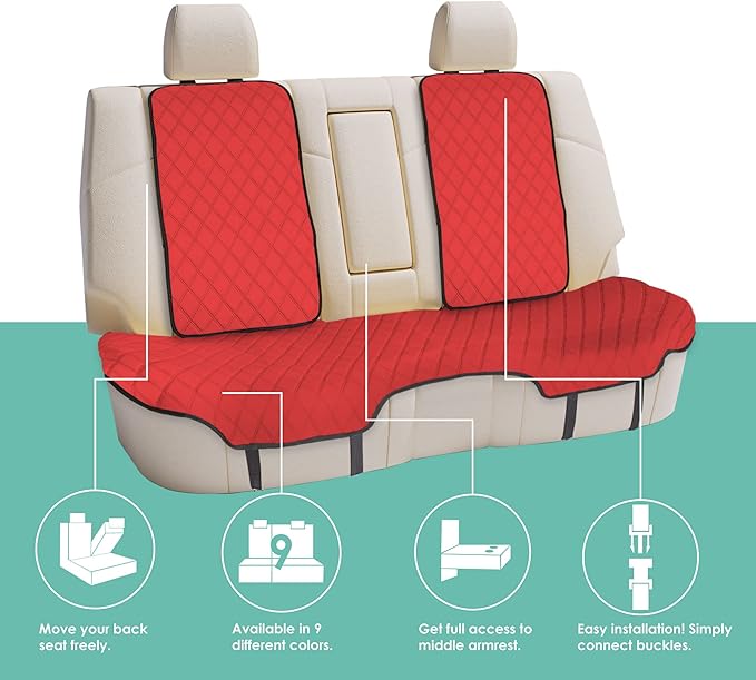 FH Group Car Seat Cover Cushion - Cars Trucks SUV, Neosupreme Car Seat Cushions, Waterproof Car Seat Cover Cushion, Universal Fit Car Seat protector Rear Set Red