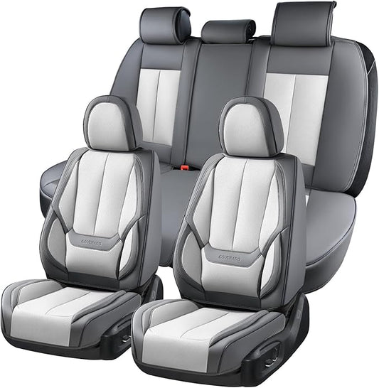 Coverado Car Seat Covers Full Set, Car Seat Protector Waterproof, Nappa Leather Car Seat Cushion, Seat Covers for Cars, Front Seats and Back Universal Fit for Most Cars