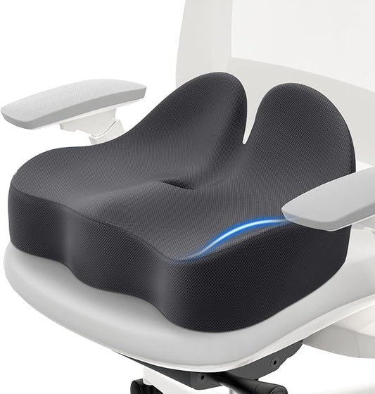 Memory Foam Seat Cushion for Office Chair, Ergonomic Coccyx Cushion for Desk Chair, Tailbone Support Pillow for Long Sitting, Non-Slip Seat Pad for Home, Car, Gaming Chair (Grey, X-Large)