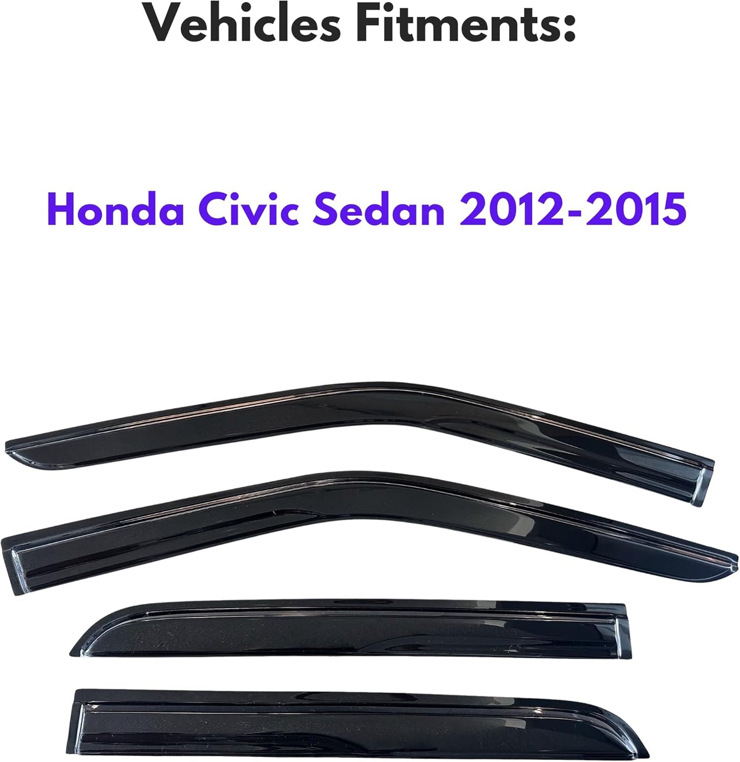 KPY Window Visor Compatible with Honda Civic Sedan 2012-2015, 4PC Rain Guard Side Window Vent Deflectors Tape-On Mugen Style, 2012 2013 2014 2015